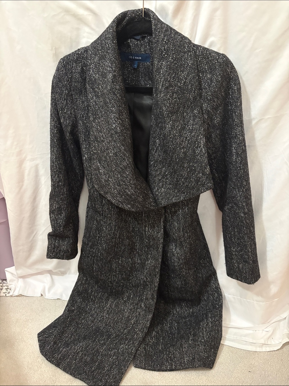 Cole Haan Charcoal Gray Draped Open-Front Trench Coat